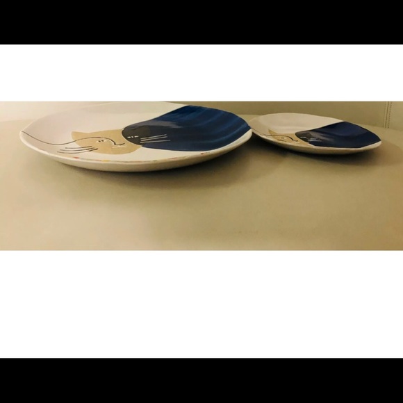 Hand Made Plates Cats Picture - Set of 2 New ceramic plates Made in Thailand - Picture 8 of 9